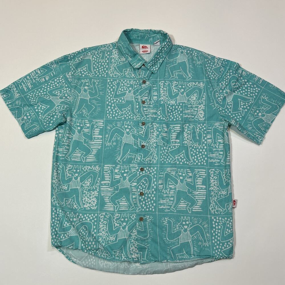 Quicksilver x Stranger Things Hawaiian Shirt Mens Size Small Blue AOP Button Up